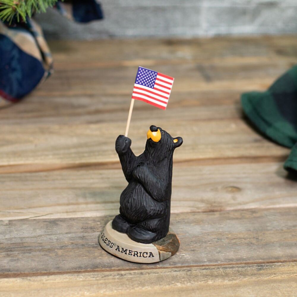 Black Bear “God Bless America” Figurine Jeff Fleming Bearfoots Rustic Decor